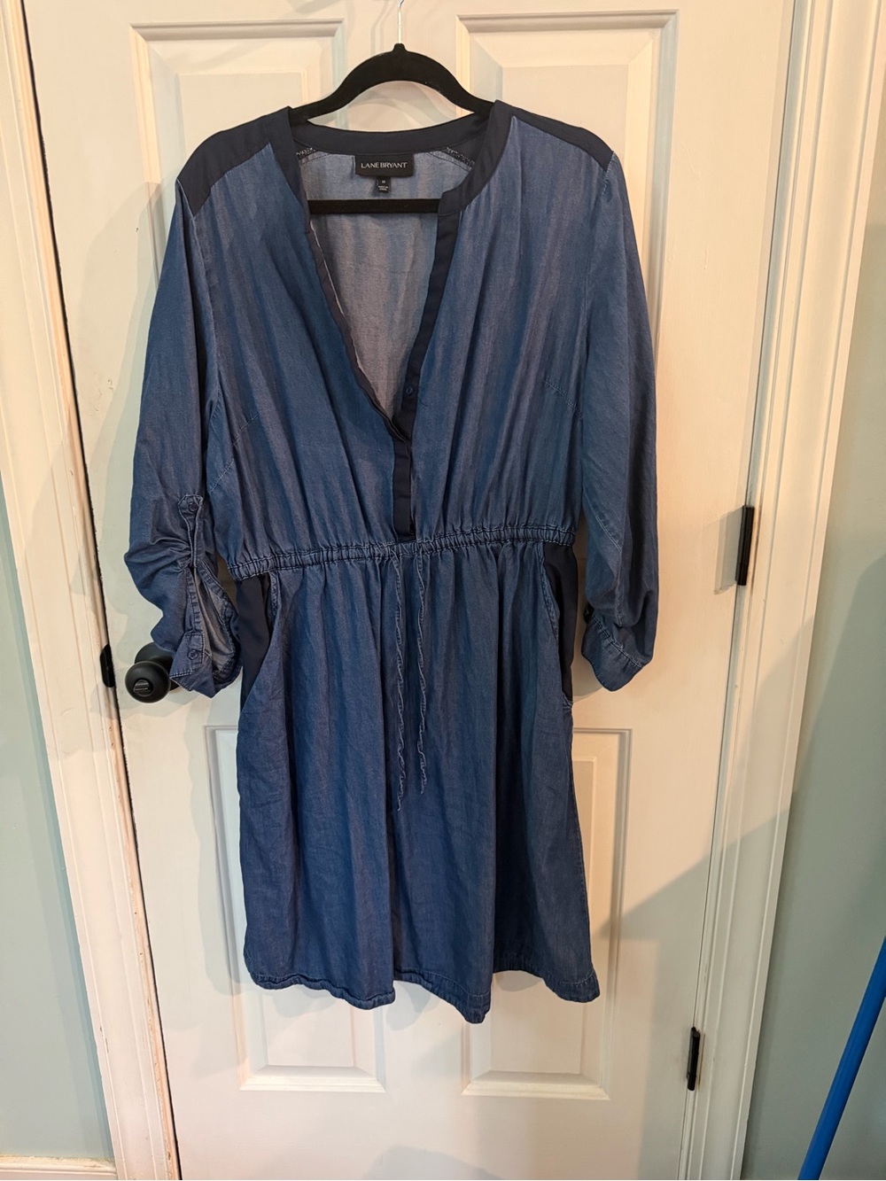 Lane Bryant Blue Denim-Effect Drawstring Waist Tunic Dress